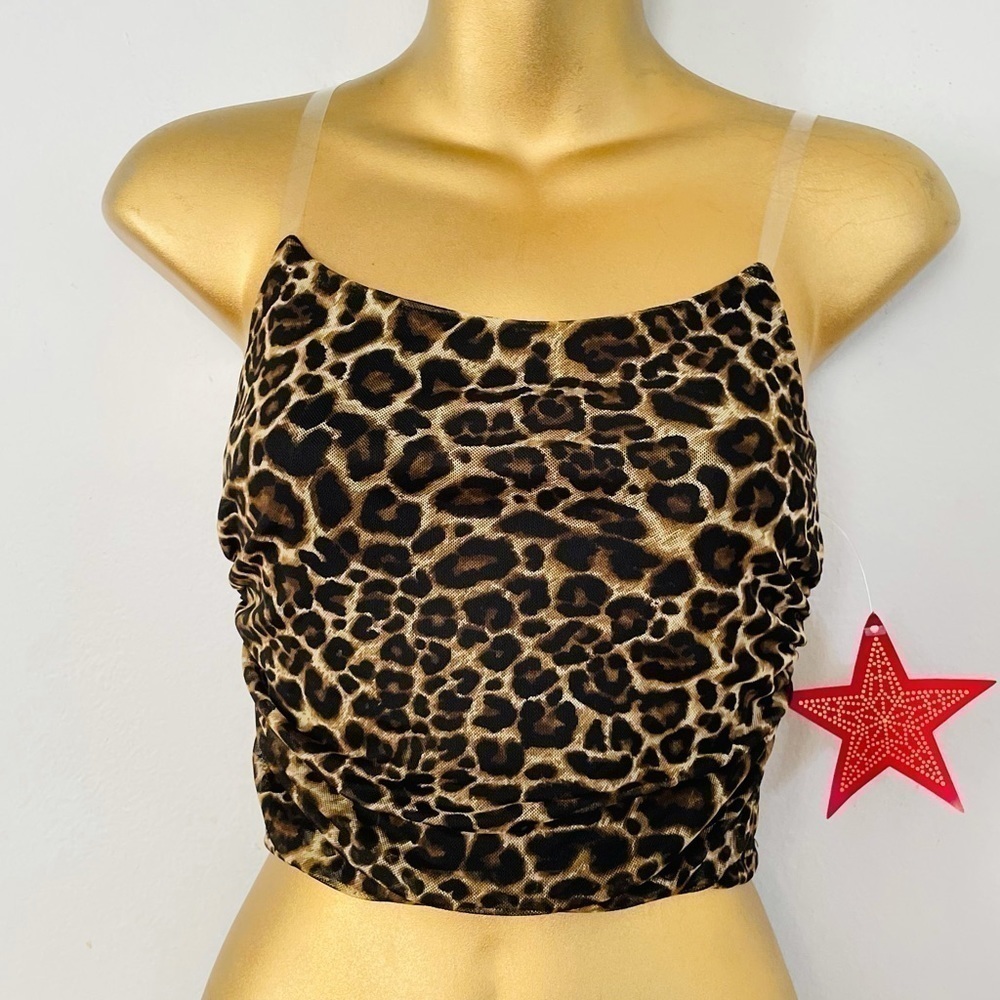 Leopard print clear strap tank top size small NEW y2k clear straps